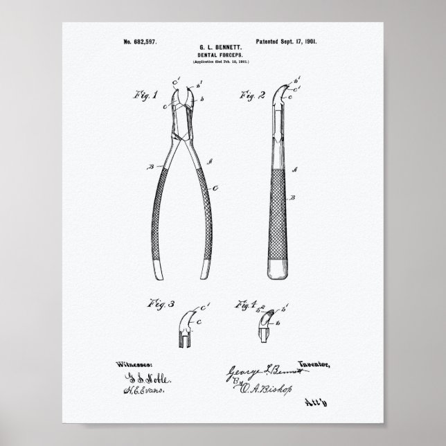 Poster Forceps dentaires 1901 Brevet Art Livre blanc (Devant)
