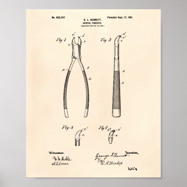 Poster Forceps dentaires 1901 Brevet Art Vieux Poivre (Devant)