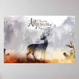 Poster Forest Adventure Boy Watercolor Deer