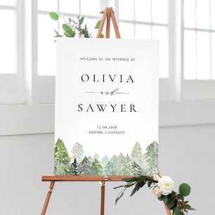 Poster Forêt À feuillage persistant neige Mariage d'hiver