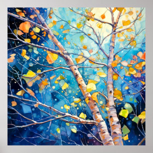 Poster Forêt Automnale Enchantée de Nuit