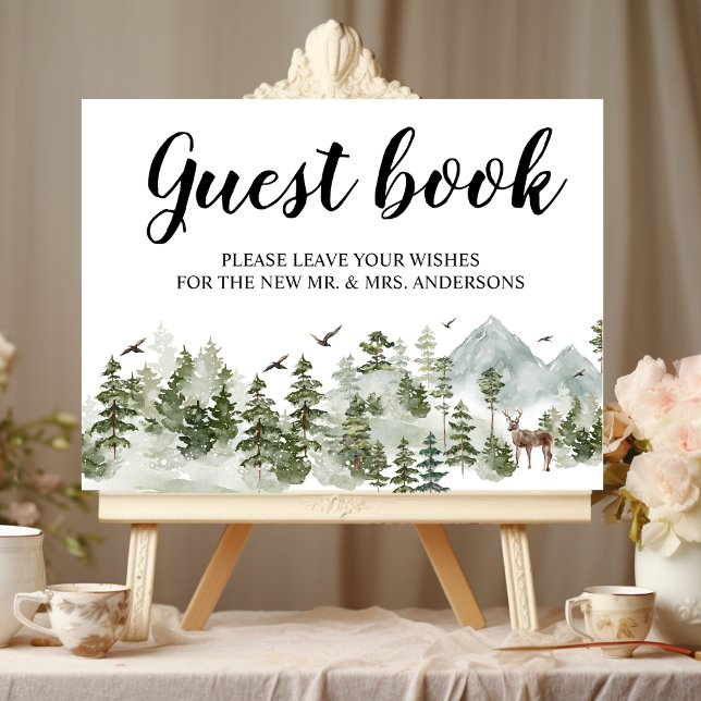 Poster Forêt d'aquarelle | Arbres Et Cerfs (Créateur téléchargé)