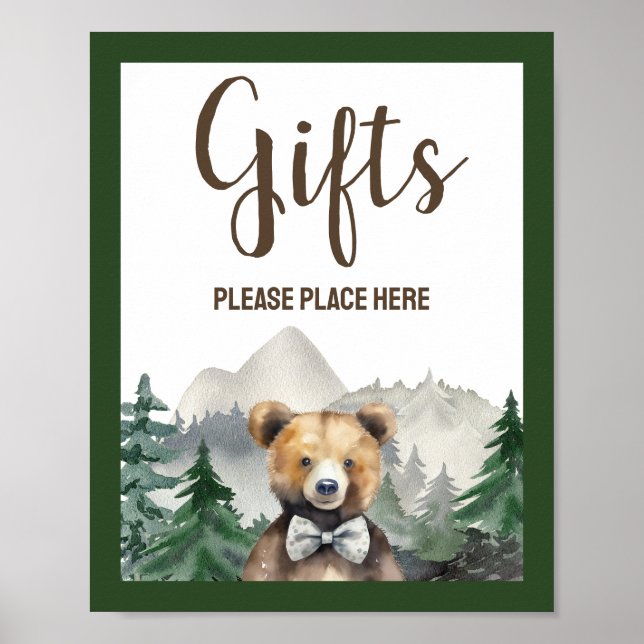 Poster Forêt d'aquarelle, Ours en peluche, Cadeaux de Bab (Devant)