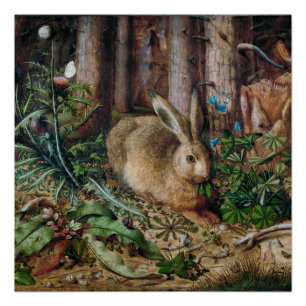 Poster Forêt d'art de lièvre Vintage finition brillante