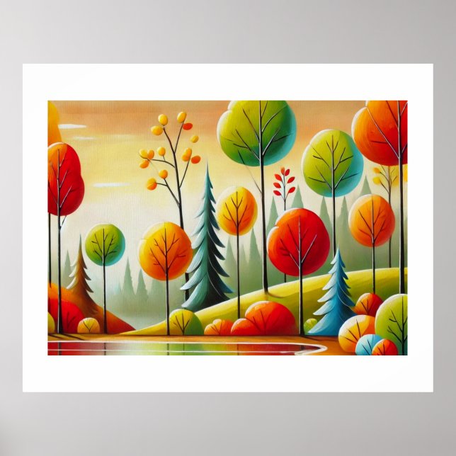 Poster Forêt d'automne du Minnesota et lac (Devant)