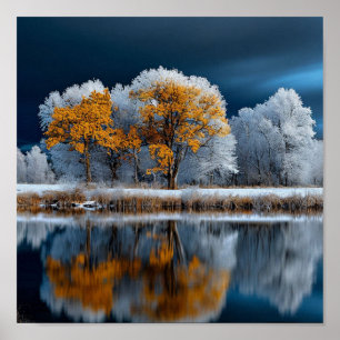 Poster Forêt d'automne sur le lac