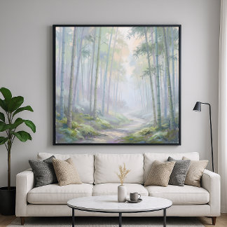 Poster Forêt de bambou brumeuse - Style de peinture impre