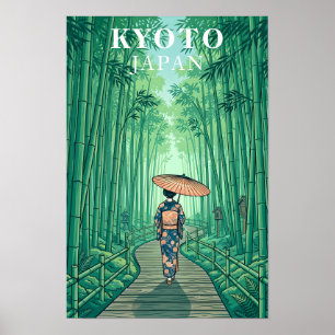 Poster Forêt de bambou de Kyoto Japon Voyage Vintage
