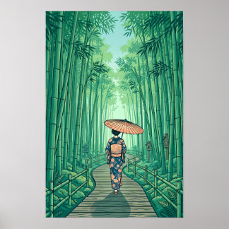 Poster Forêt de bambou de Kyoto Japon Voyage Vintage