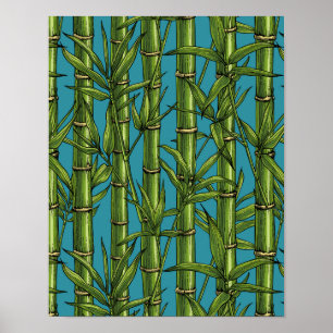 Poster Forêt de bambou sur bleu