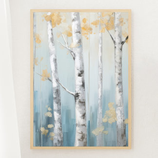 Poster Forêt de bouleaux bleu ciel et beige Imprimer 2de 