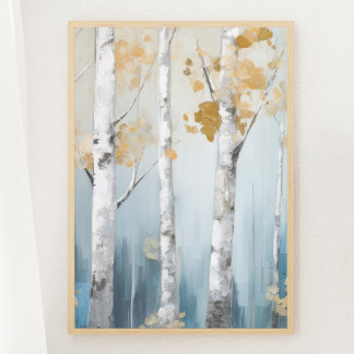 Poster Forêt de bouleaux bleu et beige Imprimer 1 de 3