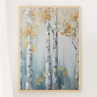 Poster Forêt de bouleaux bleu et beige Imprimer 3 de 3