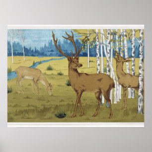 Poster Forêt de cerfs Art nouveau Maurice Verneuil Art