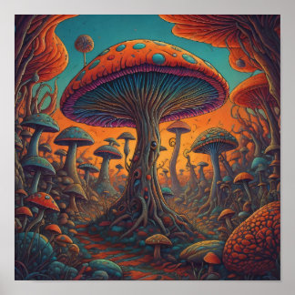 Poster Forêt de champignons