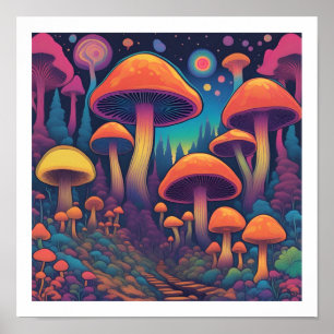 Poster Forêt de champignons