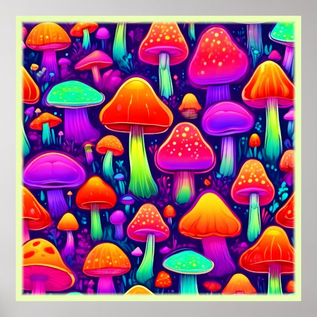 Poster Forêt de champignons à lueur de néon (Devant)