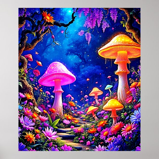 Poster Forêt de champignons enchantée (Devant)