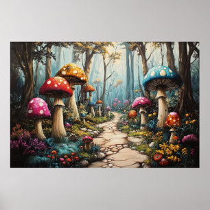 Poster Forêt de champignons enchantés - Imaginaire lunair