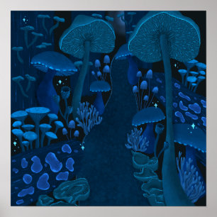 Poster Forêt de champignons mystiques psychédéliques
