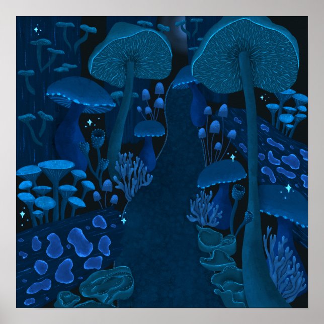 Poster Forêt de champignons mystiques psychédéliques (Devant)