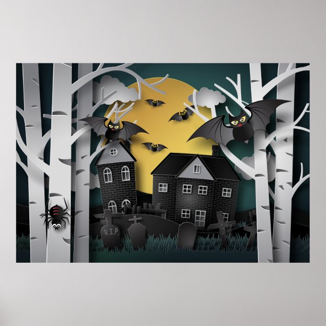 Poster Forêt de Cypress, cimetière et chauves-souris (Devant)