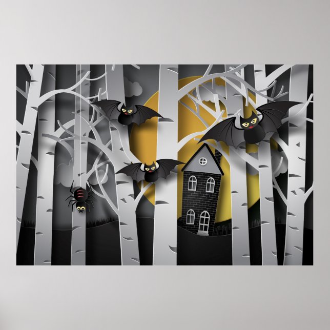 Poster Forêt de Cypress et chauves-souris (Devant)