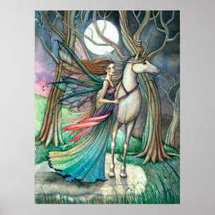 Poster Forêt de Dreams Fairy et Unicorn Imaginaire Art