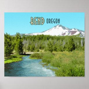 Poster Forêt de la rivière de la montagne de Bend Oregon 