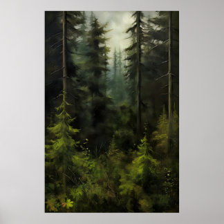 Poster Forêt de maison de ferme d'arbre persistant, mur v