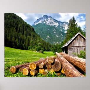Poster Forêt du camp de bûcherons à cheval