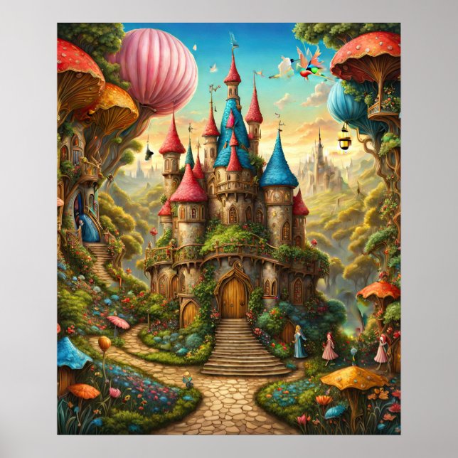 Poster Forêt Enchantée Avec Château De Fairytale (Devant)