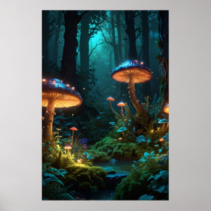 Poster Forêt enchantée avec Créatures Imaginaires et Glow