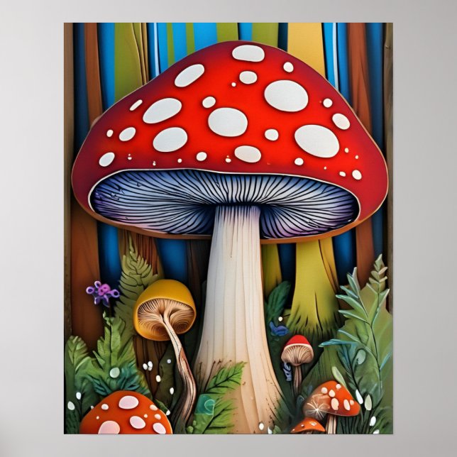 Poster Forêt enchantée couleur champignon (Devant)