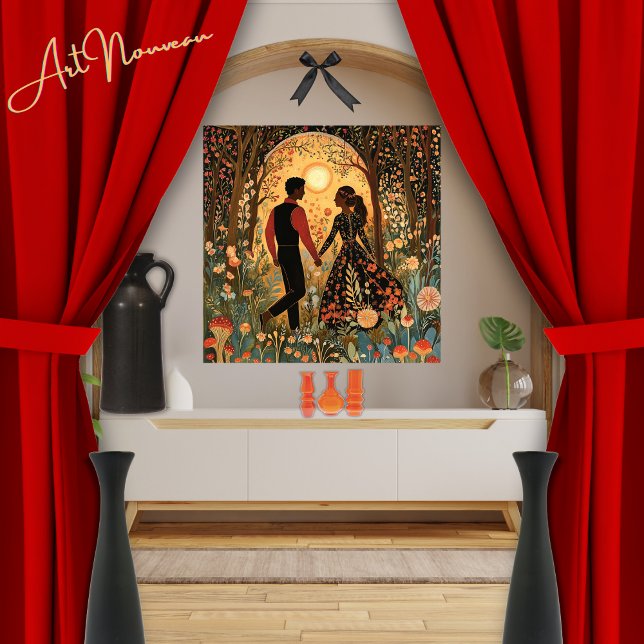 Poster Forêt Enchantée Joyeux Couple Matin Art Nouveau (Créateur téléchargé)