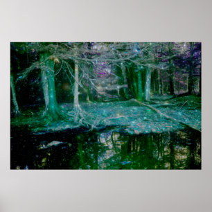 Poster Forêt enchantée sombre Étang de fantasy Art