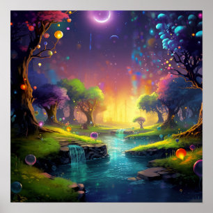 Poster Forêt Fantastique Enchantée - Orbes Lumineuses Mag