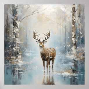 Poster Forêt givre Cerf