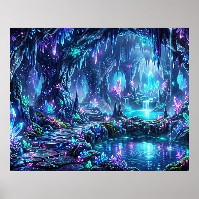 Poster Forêt lumineuse avec lac (Devant)