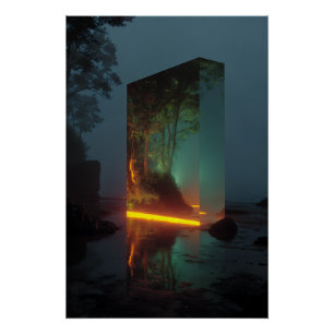 Poster Forêt lumineuse du monolithe de cristal enchanté
