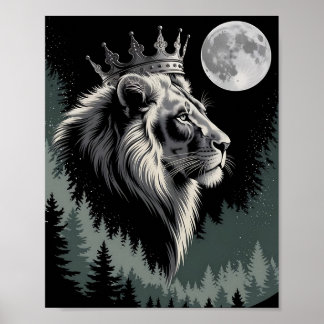 Poster Forêt Lunaire du Lion Couronné Majestueux