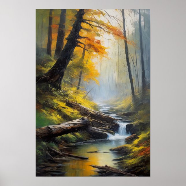Poster Forêt luxuriante et ruisseau Babbling (Devant)