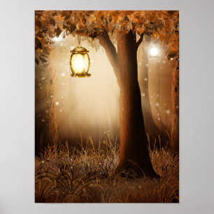 Poster Forêt magique avec lumières des fées