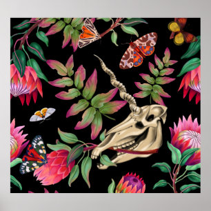 Poster Forêt magique Unicorn Motif foncé.