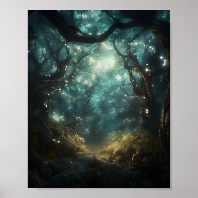 Poster Forêt Mystique Remplie D'Arbres Tournants (Devant)