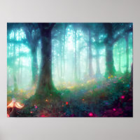 Forêt mythique verte de nuit - Art Imaginaire Drea