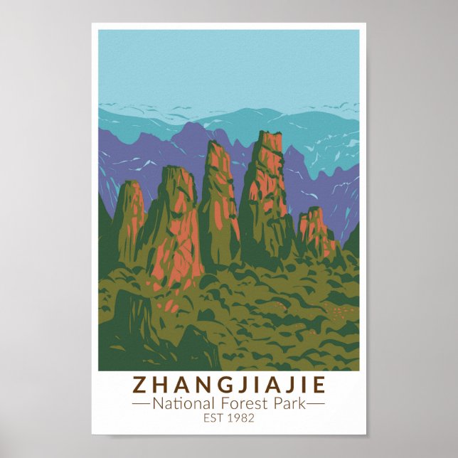 Poster Forêt nationale de Zhangjiajie Chine Voyage Art Re (Devant)