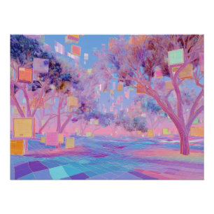 Poster Forêt Pastel Glitch dans une Floraison de Paysage
