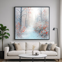 Forêt rouge et enneigée - Art de style impressionn
