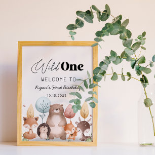 Poster Forêt sauvage d'une mignonne Bois Animaux Annivers